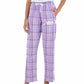 Model wearing Purple plaid lounge pants with a white drawstring waist and a white 'USA Field Hockey' logo on the left leg, shown against a plain white background.