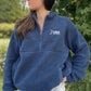 model in a blue USA Field Hockey Everest Fleece Half Zip