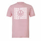 A light pink short-sleeve crewneck t-shirt with a white graphic on the chest featuring the text 'FIELD HOCKEY' repeated in a square pattern surrounding a smiley face.