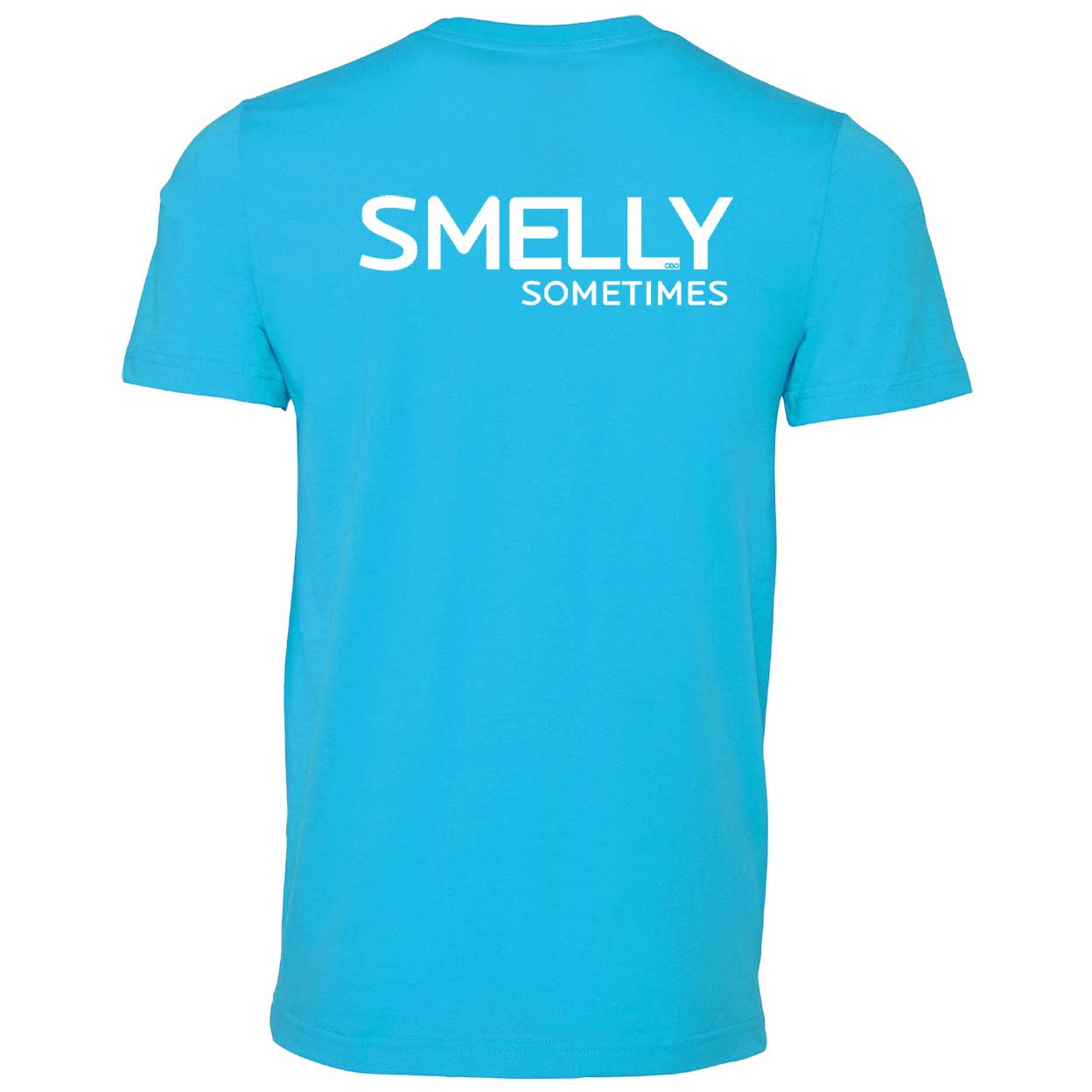 Smelly sometimes on the back of the blue OBO Smelly Sometimes Tee