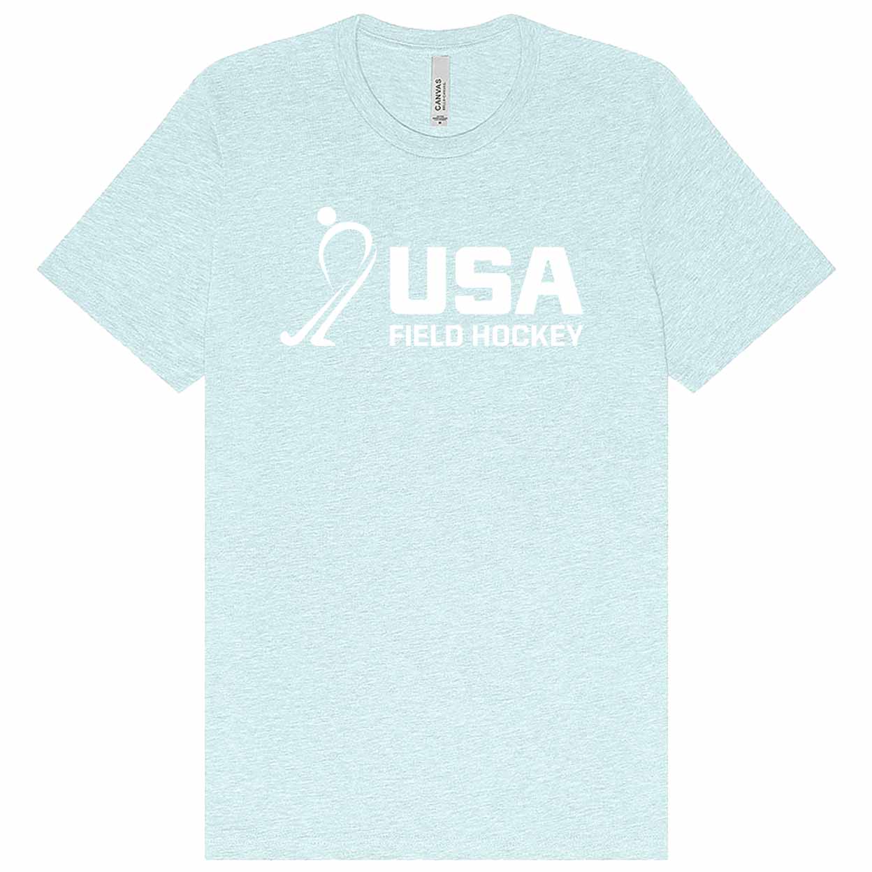 Light blue Heathered Tee with the USA Field Hockey logos.
