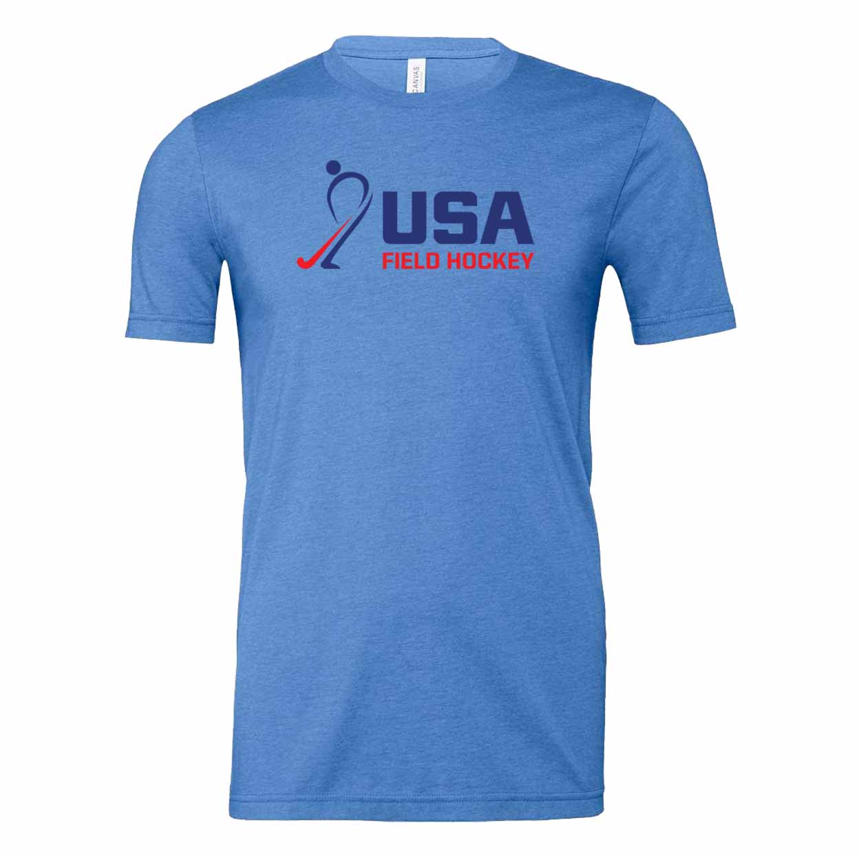 Blue t-shirt with USA Field Hockey logo on a white background