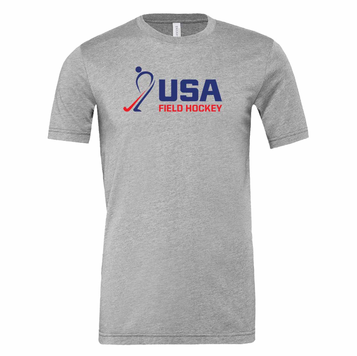 Gray t-shirt with USA Field Hockey logo on a white background