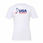 White t-shirt with USA Field Hockey logo on a white background