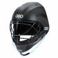 Black helmet with cage and OBO logo on a white background