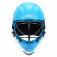 Blue helmet with black face guard and OBO logo on a white background