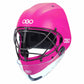 Pink helmet with black cage and 'OBO' branding on a white background