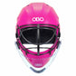 Pink helmet with black face guard and 'OBO' branding on a white background