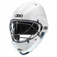 White helmet with black cage and 'OBO' branding on a white background
