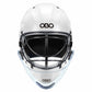 White helmet with black face guard and OBO logo on a white background