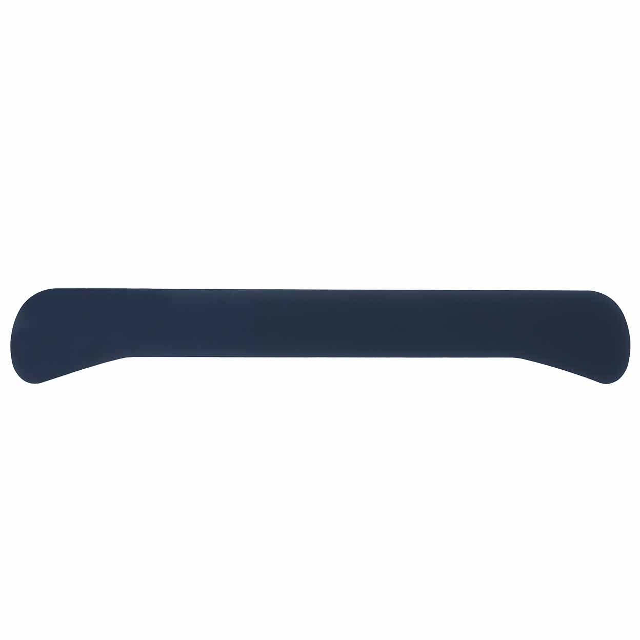 A close-up image of a single OBO helmet blinder laid flat, shaped with slight downward curves at both ends, designed to fit across the top of a field hockey goalie helmet.