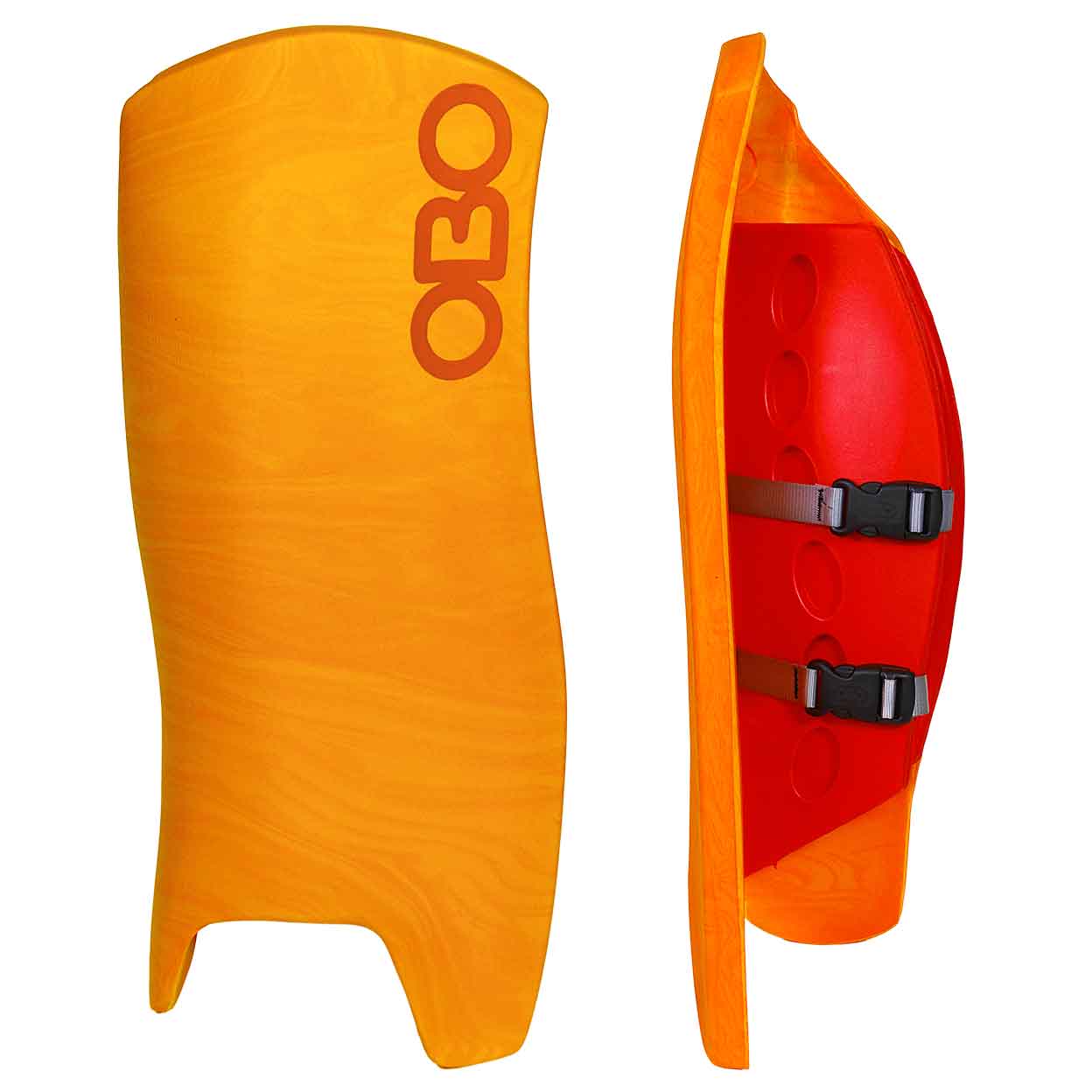 front view and side view of the OBO OGO Field Hockey Goalie Legguards