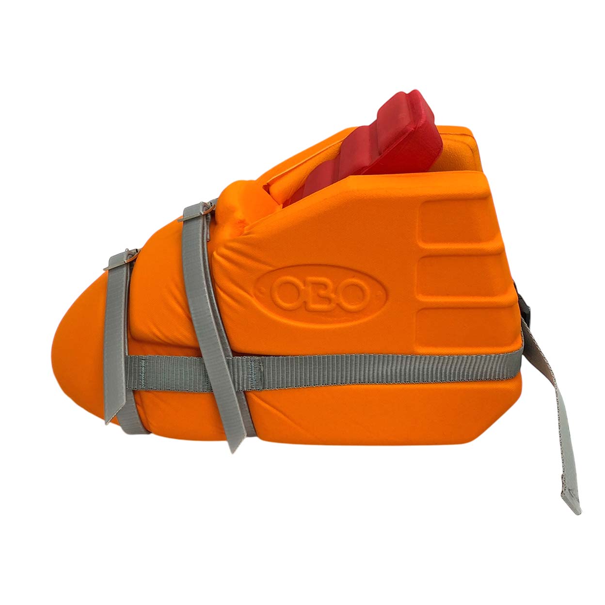 side view of the orange OBO OGO Kickers with the OBO logo.