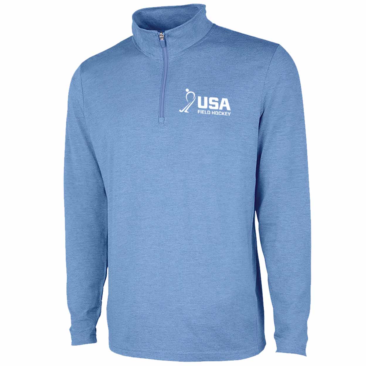 Blue long-sleeve shirt with USA Field Hockey logo on a white background