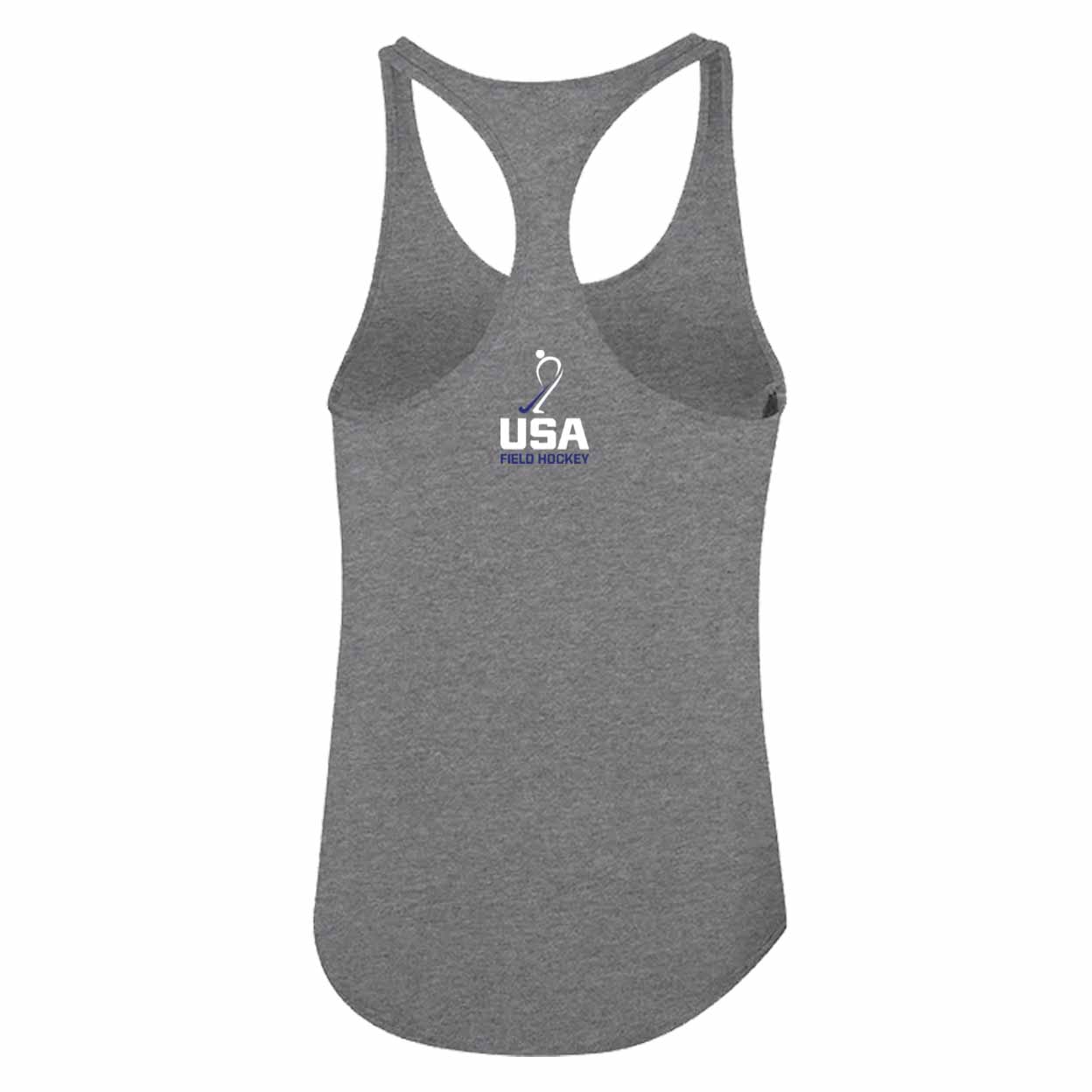 Gray tank top with USA Field Hockey logo on a white background