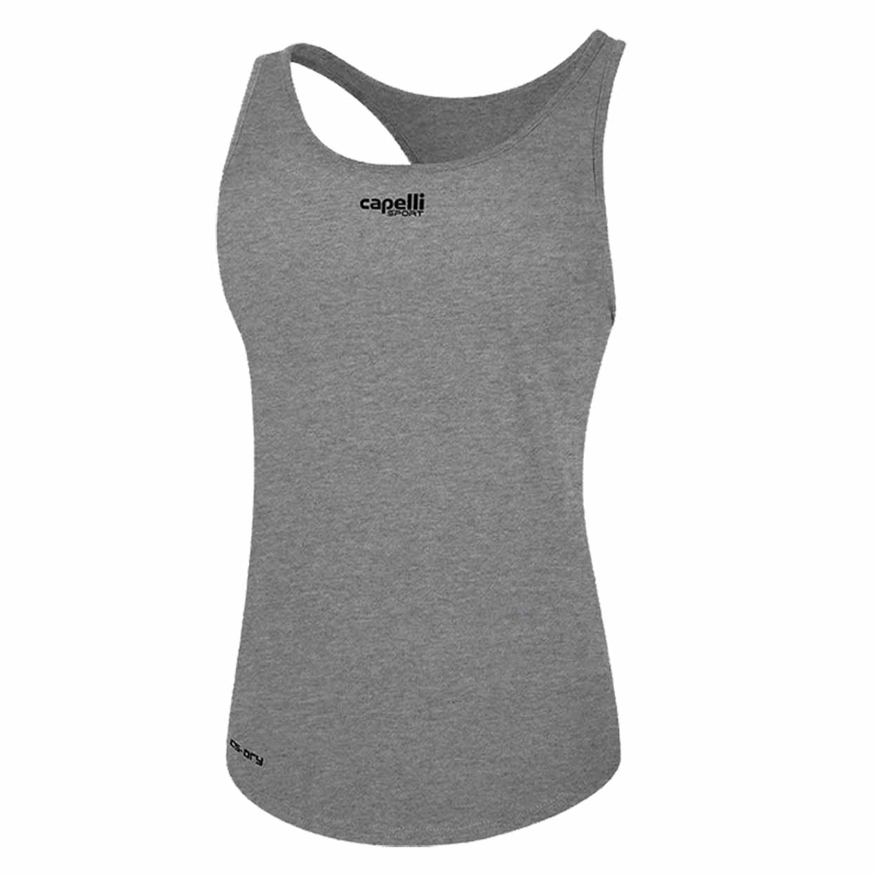 Gray tank top with 'capelli' logo on a white background