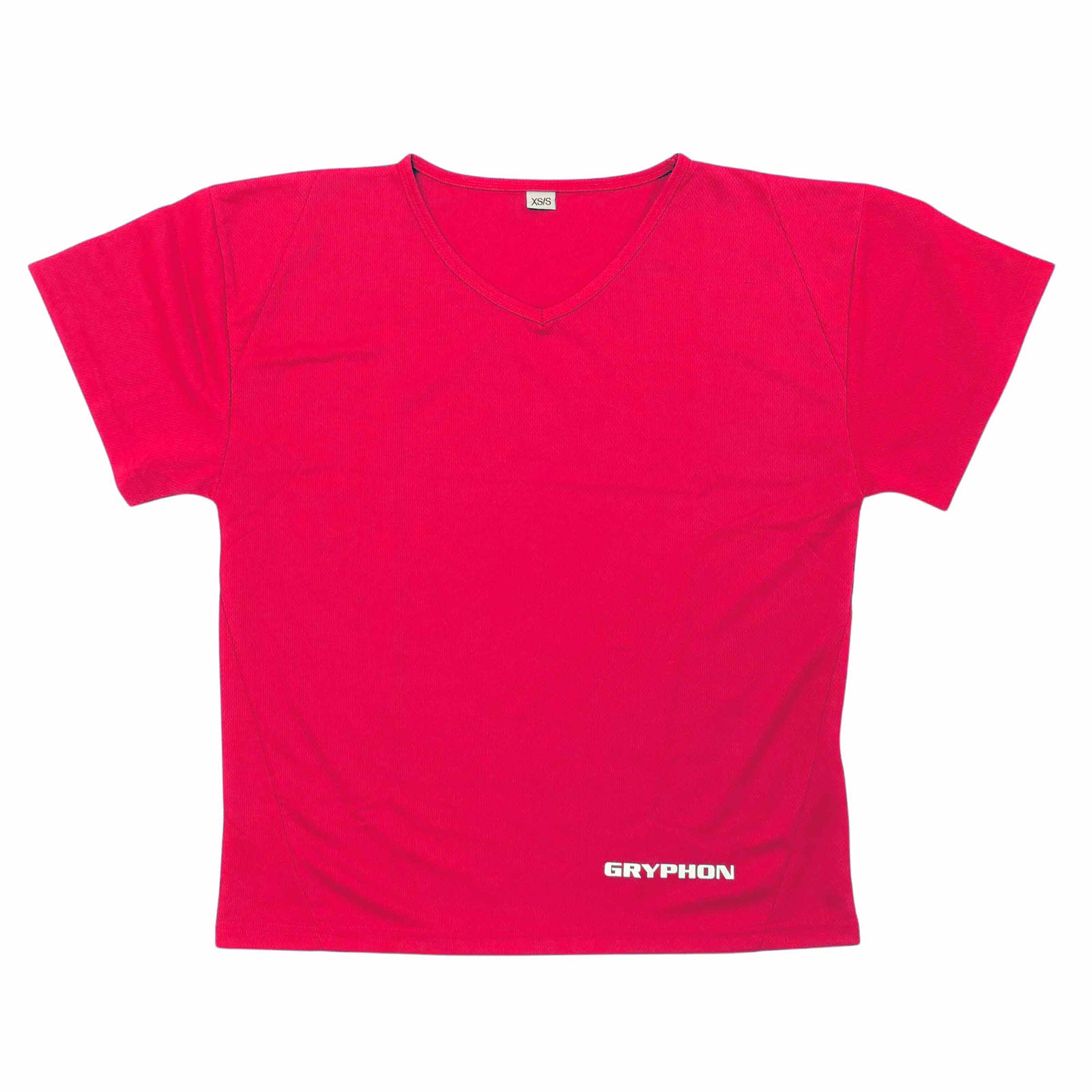 A bright pink Gryphon V-neck goalkeeping jersey with short sleeves and the brand’s logo in white printed near the bottom hem.