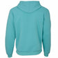 Teal hoodie shown from the back on a white background