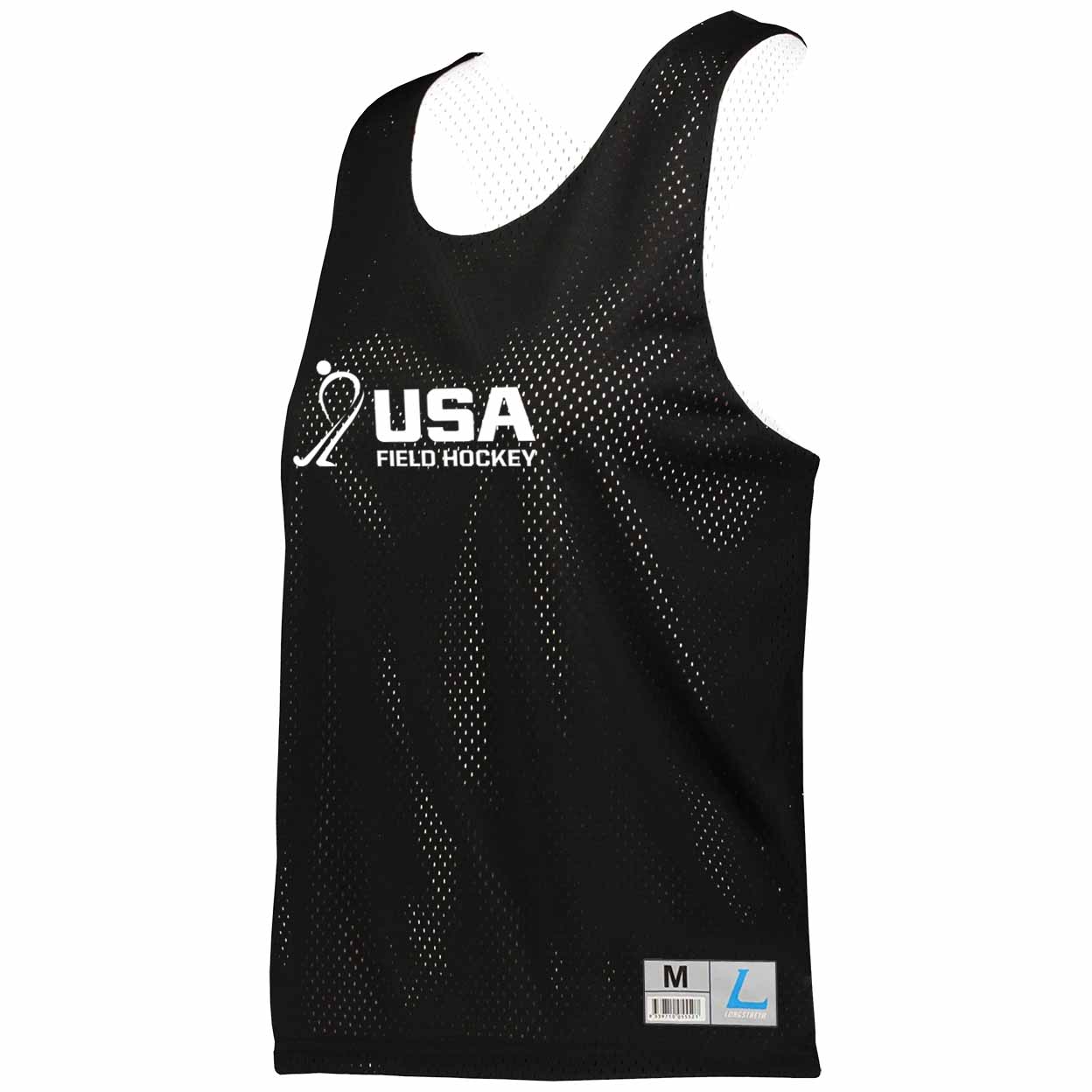 A black mesh athletic tank top with 'USA FIELD HOCKEY' printed in white on the chest, displayed against a solid white background.