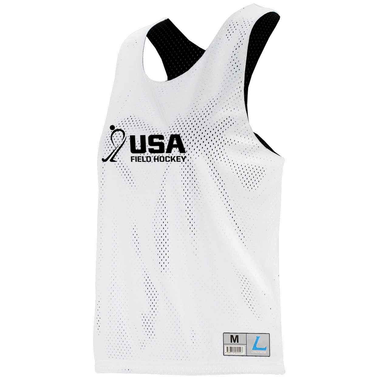 White USA Field Hockey athletic tank top with black trim and a black USA Field Hockey logo on the chest, shown on a plain white background.