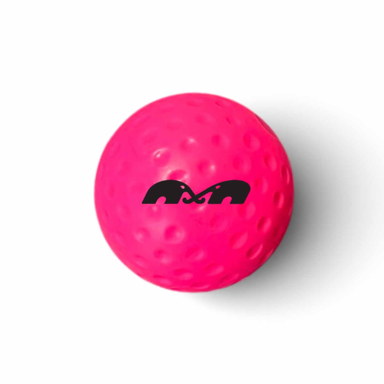 Pink ball with a black logo on a white background