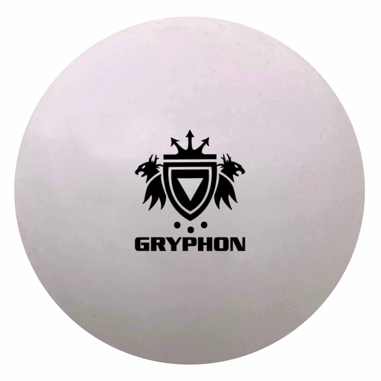 White ball with black Gryphon logo on a white background