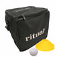 A black zippered carrying case with the word 'ritual' printed in white on the front, shown with yellow cones and a white ball on a plain white background.