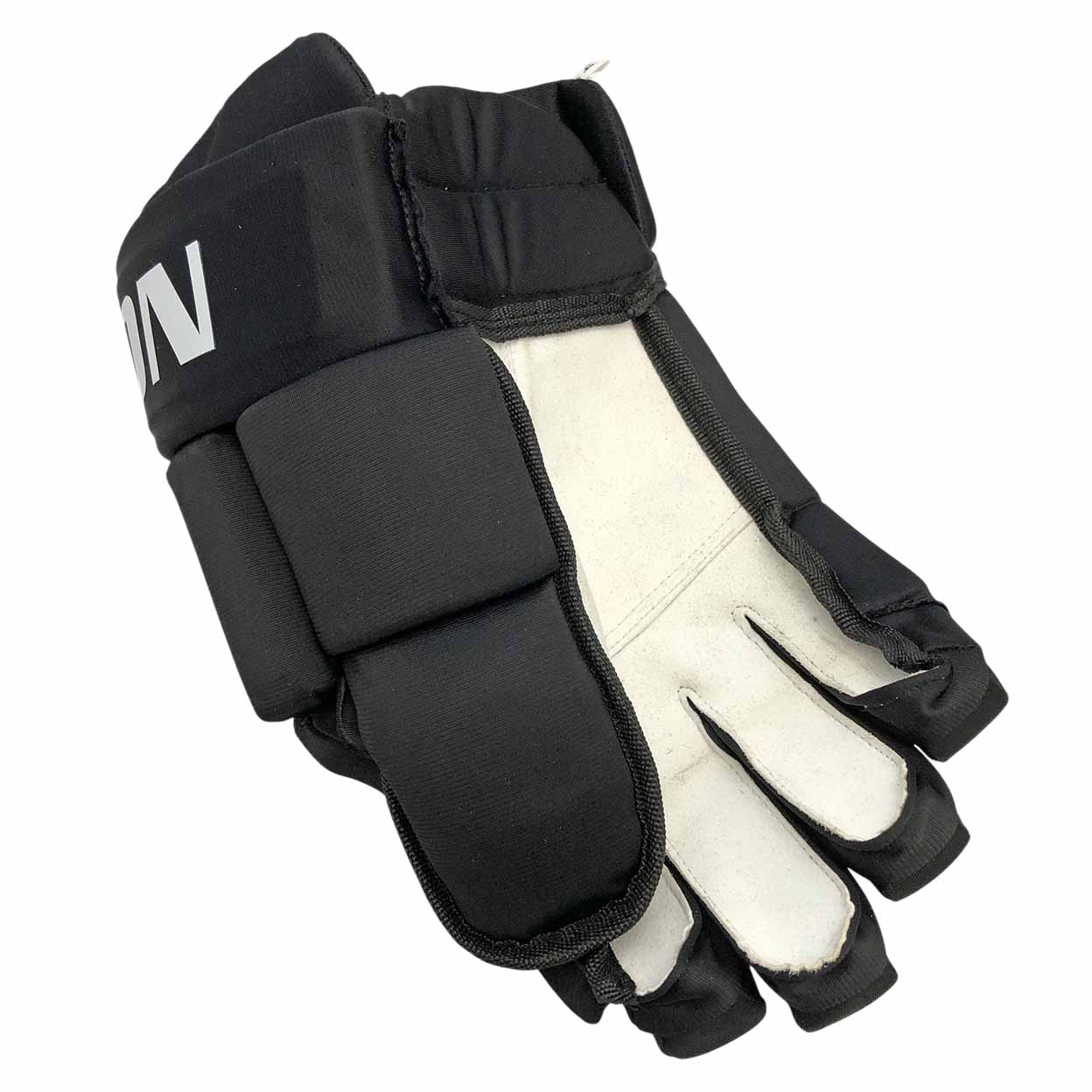 Black and white glove with brand logo on a white background