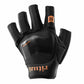 Black glove with orange text and branding on a white background