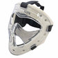 Clear face mask with black straps on a white background, featuring the brand Gryphon