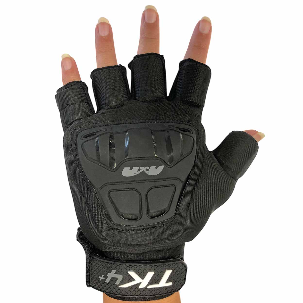 Black half-finger glove with TK4 branding on a white background