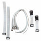A set of white nylon webbing straps with black plastic quick-release buckles, shown laid out on a plain white background.