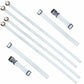 White nylon webbing straps with black plastic quick-release buckles, shown on a plain white background. 