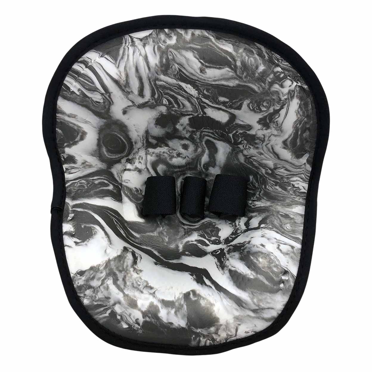 Marbled black and white hand pad with three black buttons on a white background