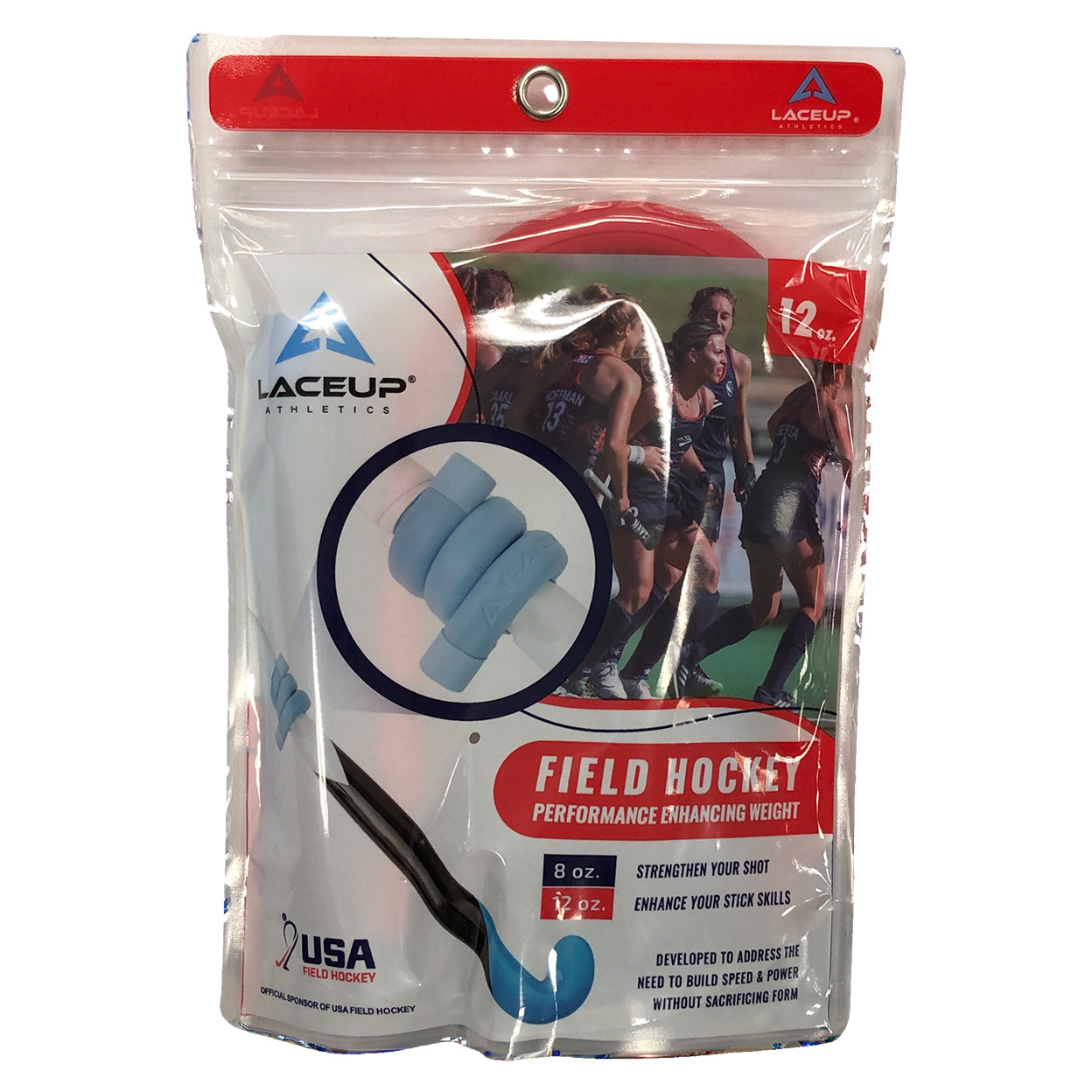 Laceup Athletics field hockey performance enhancing weight packaging on a white background