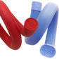 Red and blue weighted bands with visible branding on a white background