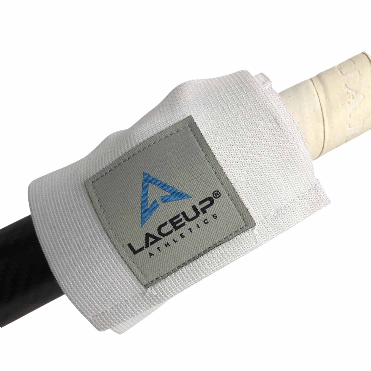 White wrap with a gray patch displaying 'LaceUp Athletics' logo on a white background