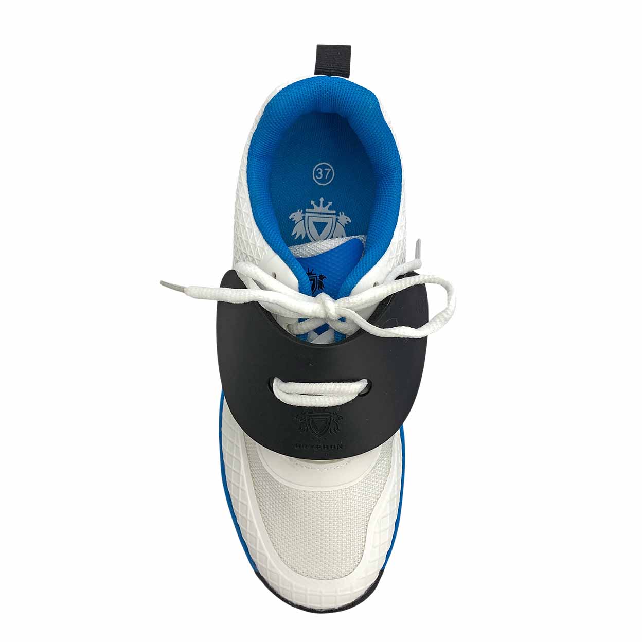 Sneaker with a black sole on a white background