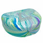 A marbled mouthguard case with swirling patterns of teal, green, blue, purple, and white, featuring a silver metal 'L' logo and the brand name 'LONGSTRETH' on the lid, set against a plain white background.