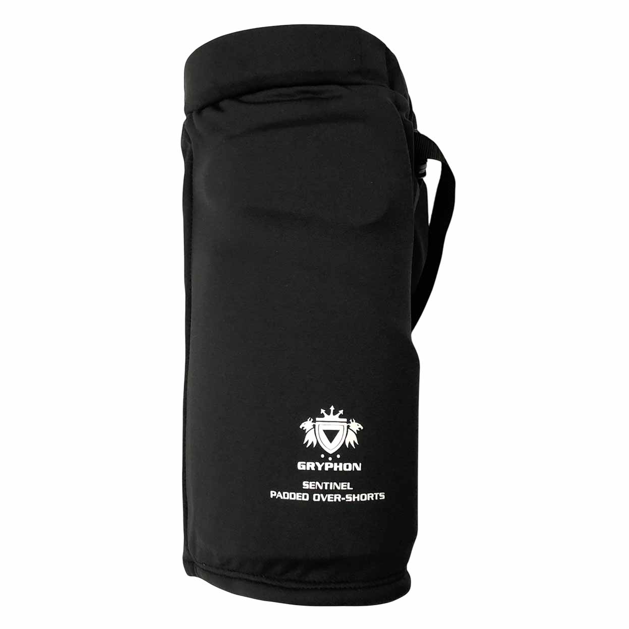 Side view of the view of the Gryphon Sentinel Padded Youth Goalkeeping Pants showing the gryphon logo and the text Sentinel Padded Over Shorts