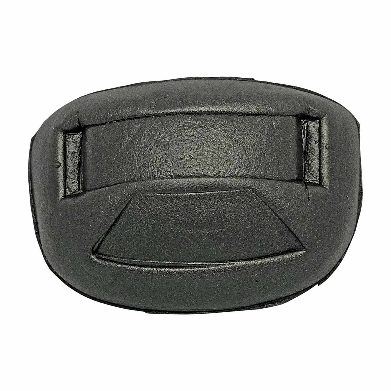 A black textured foam piece with molded contours and two small rectangular slots on the sides, shown on a plain white background.