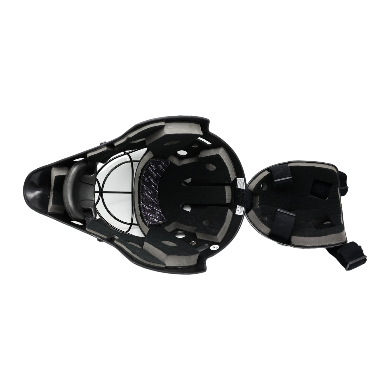 Interior view of the TK Performance helmet showing foam padding and structural reinforcements.