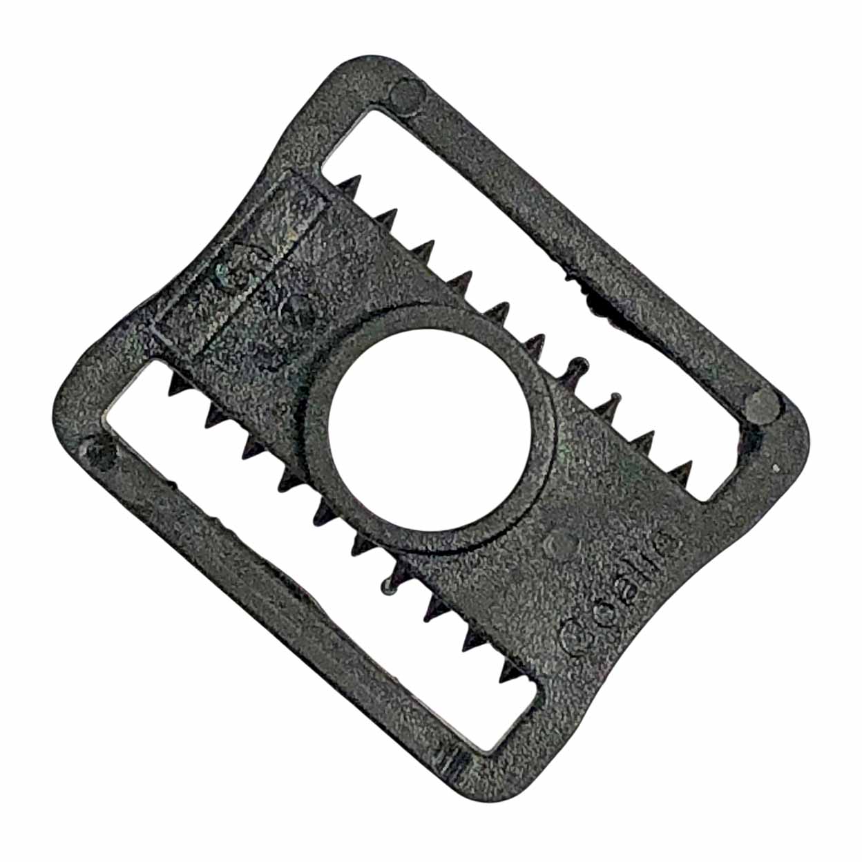 black plastic replacement parts with a circular center hole and serrated edges, arranged on a plain white background.