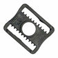 black plastic replacement parts with a circular center hole and serrated edges, arranged on a plain white background.