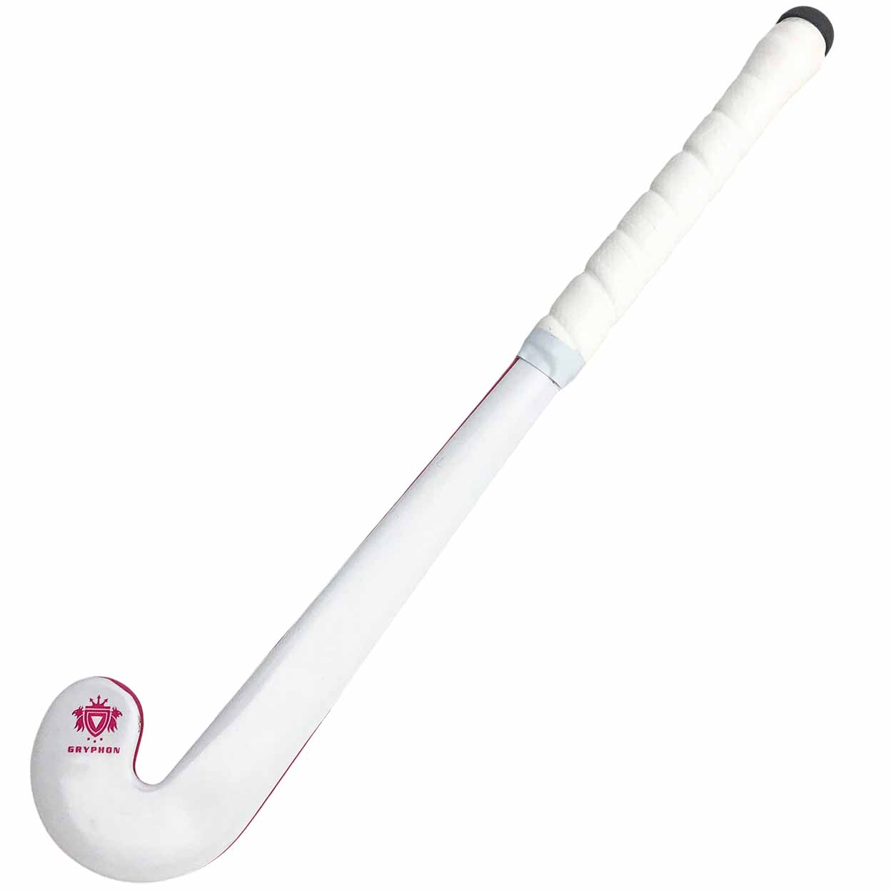 White hockey stick with a logo on a white background