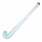 Light blue and white hockey stick on a white background