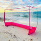 angled beach view of the Blockstar Pink Outdoor Goal on the Go