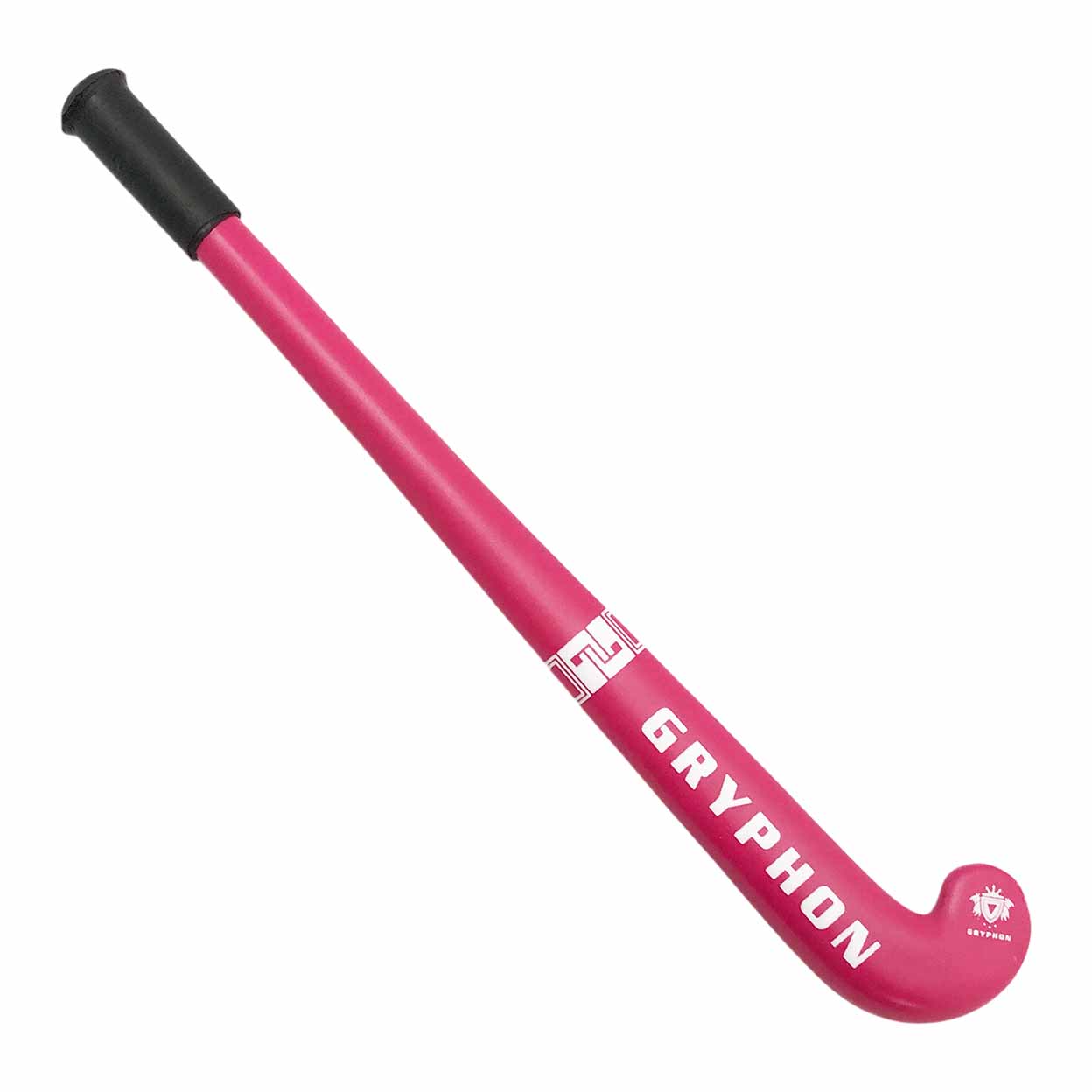 Pink hockey stick with black end on a white background, featuring the Gryphon brand.