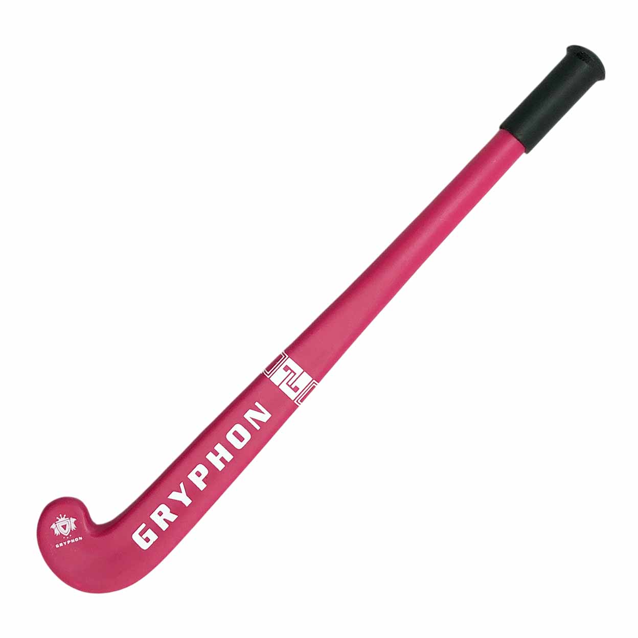Pink hockey stick with black end on a white background, featuring the Gryphon brand.