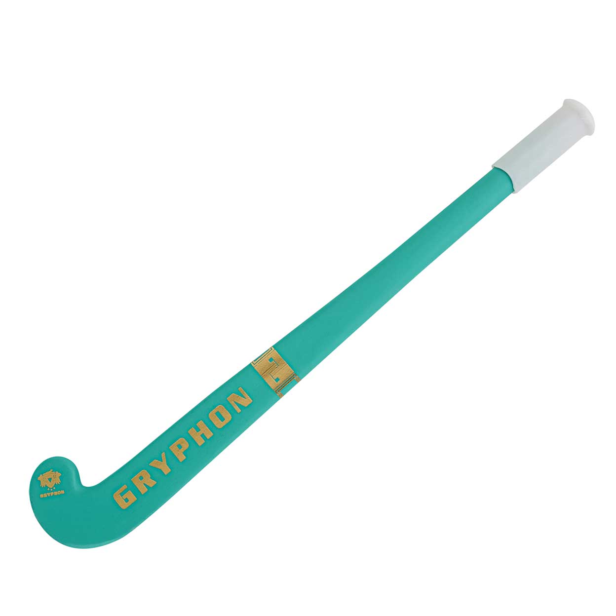 Teal field hockey stick pen with the cap on.